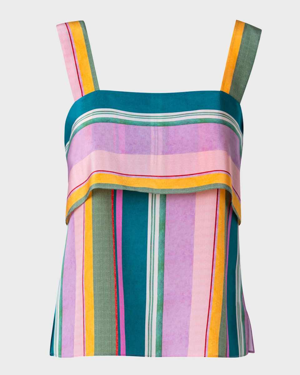 Crepe De Chine Silk Stripe Top